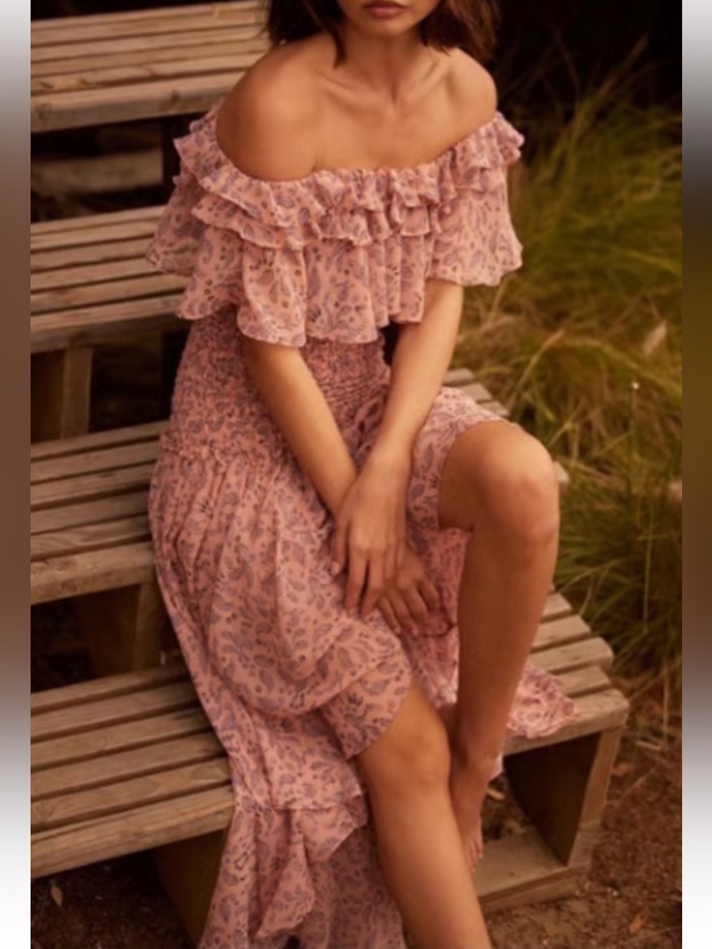 MISA Los Angeles Giada Rose Paisley Smocked High Low Dress M
